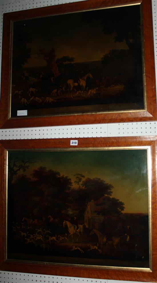 Pair of maple framed prints under glass frames